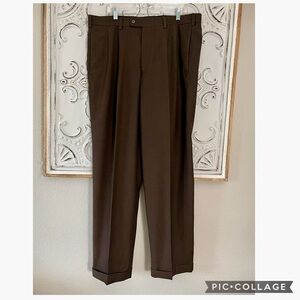 PERRY ELLIS PORTFOLIO RAYON BLEND PLEATED CUFFS MODERN SLIM FIT BROWN DRESS PANT